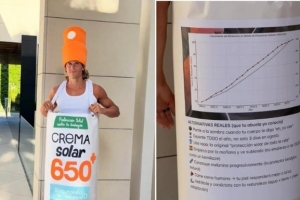 马卡：略伦特装扮成一管防晒霜，宣传让人们拒绝使用防晒霜