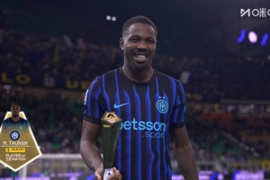 1射2传3关键传球，官方：马库斯·图拉姆当选国米5-2罗马全场最佳