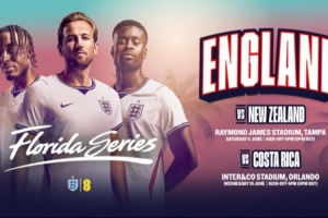 英格兰6月友谊赛场地：在坦帕对阵新西兰，在奥兰多vs哥斯达黎加