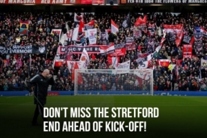 曼联vs利兹联的比赛一层看台将有180多面红魔助威旗，二层有120面