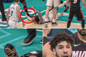 抓脚踝导致阿德巴约摔伤后还跟裁判抱怨 三球遭吐槽:下三滥动作