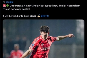 罗马诺：诺丁汉森林已经与19岁中场辛克莱续约至2028年